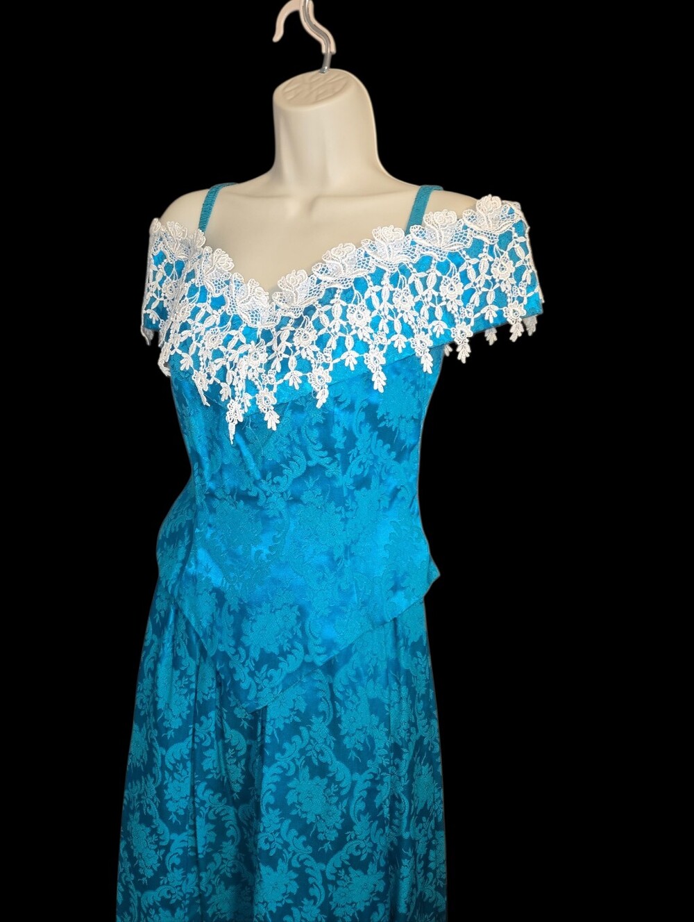 Vintage Formal Renaissance Festivsl Teal Blue Corset Lace Dress, Royal Size 5/6 - Picture 2 of 9